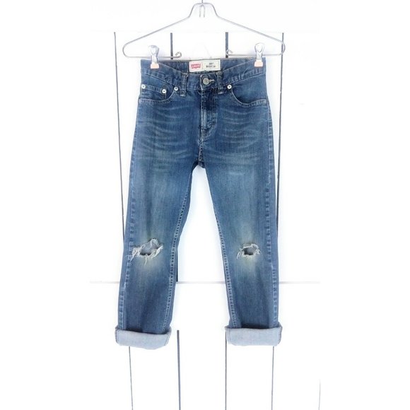 Kids 505 Levi's slim fit destroyed blue denim jeans - Picture 2 of 6